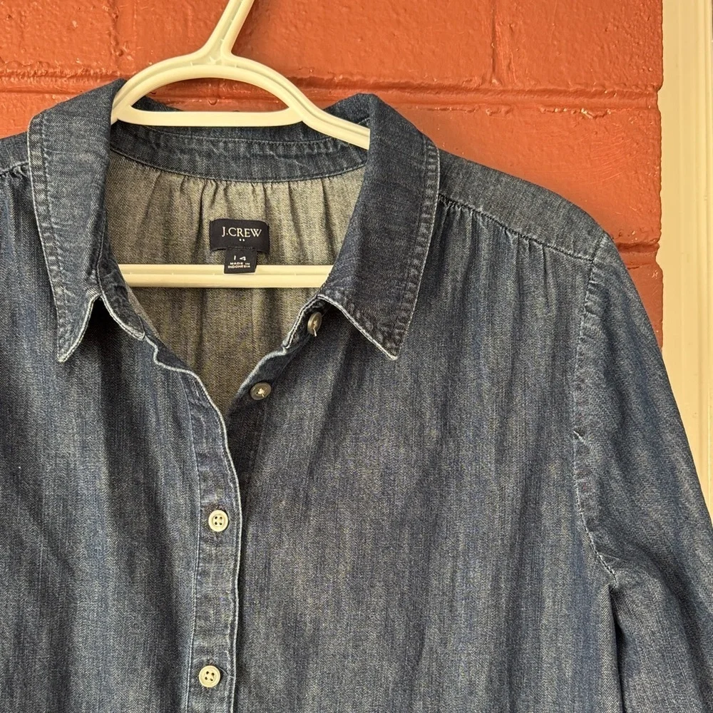 J. Crew 100% Cotton Dark Wash Denim Long Sleeve Dress Size 14